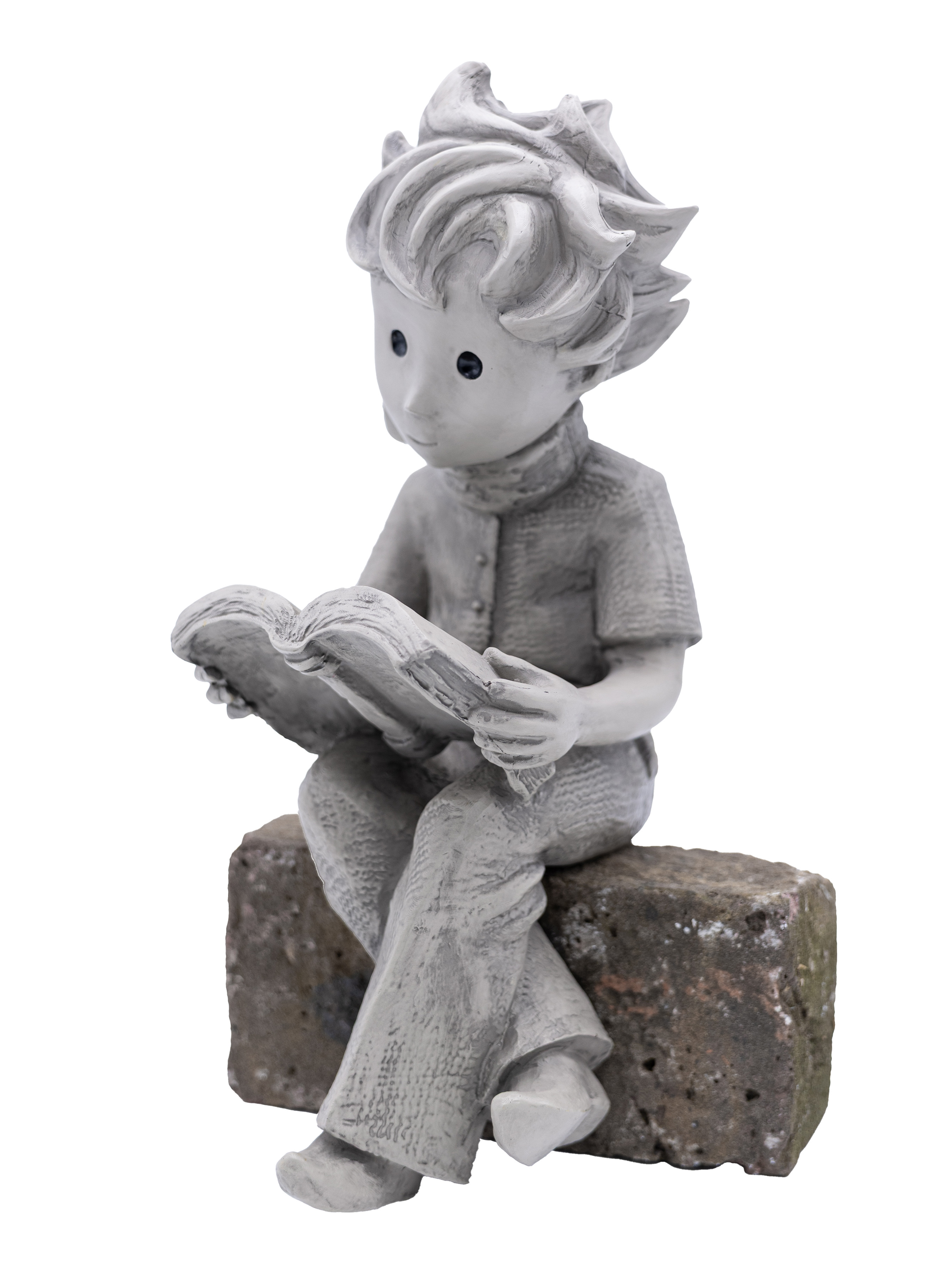Gartenskulptur | Kunststein | Prinz mit Buch – ©Antoine de Saint-Exupéry