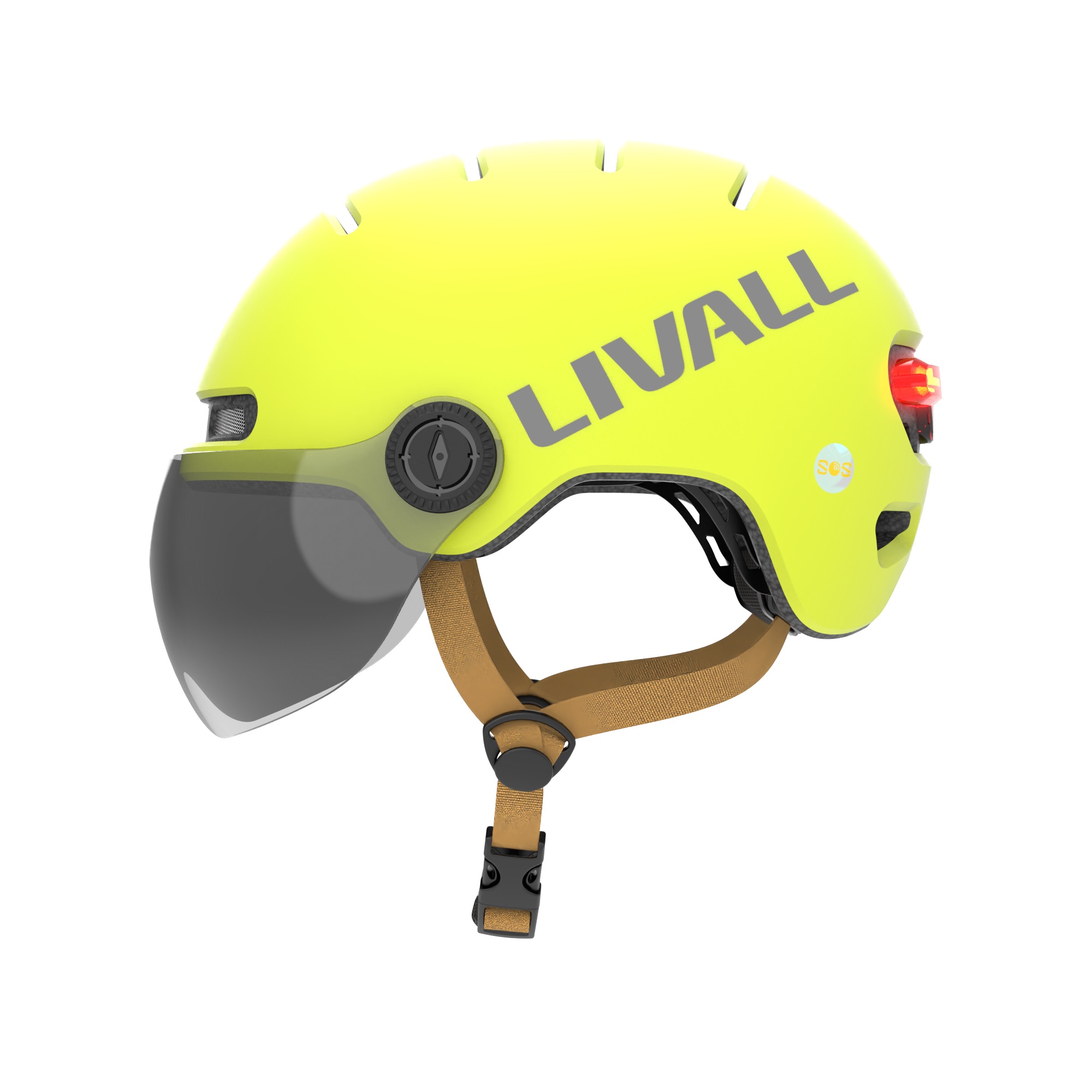 Fahrradhelm mit Visier, Bremslicht und SOS-Alarm – LIVALL L23 gelb