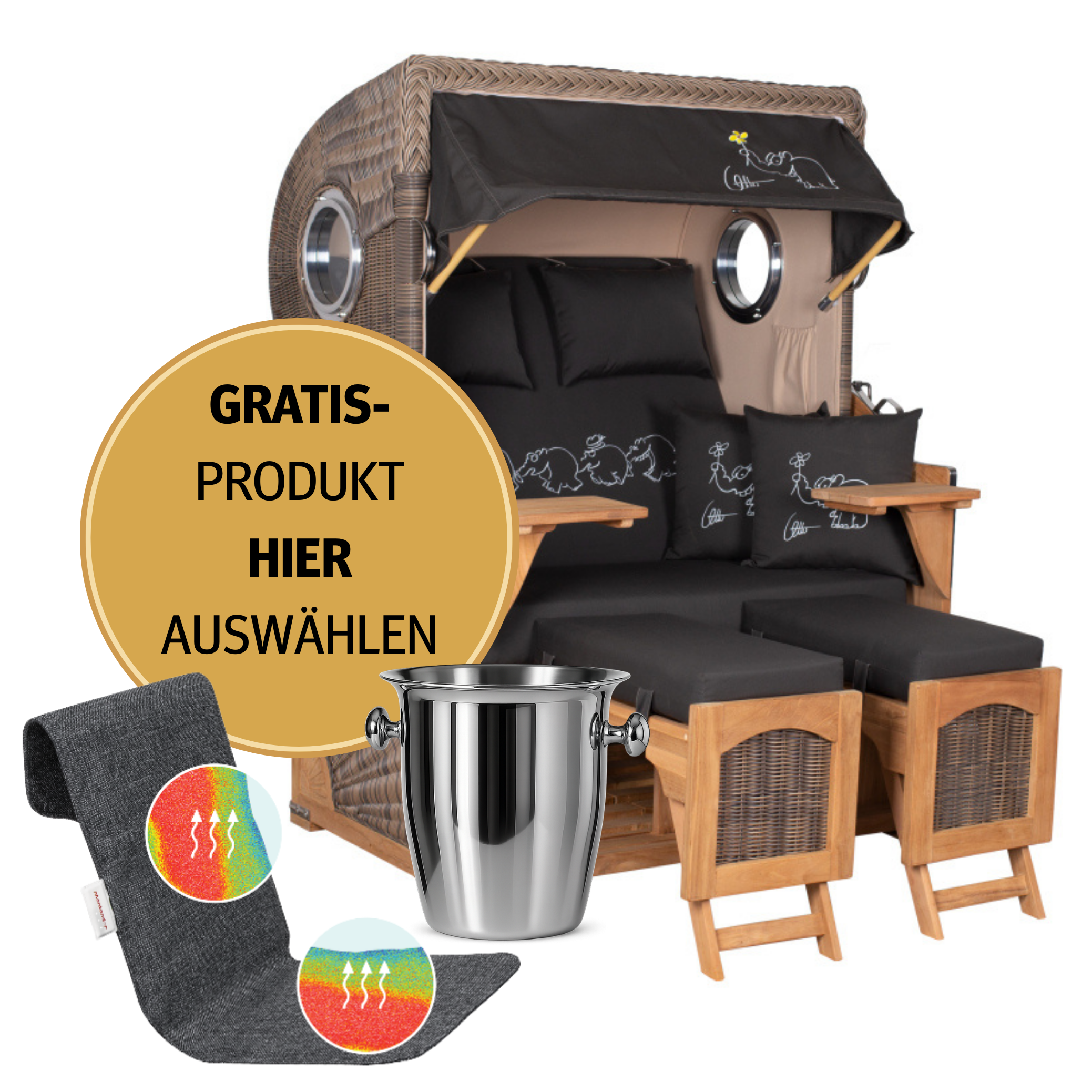 Strandkorb 2-Sitzer Komplettset | Teakholz – Düne Ottifant