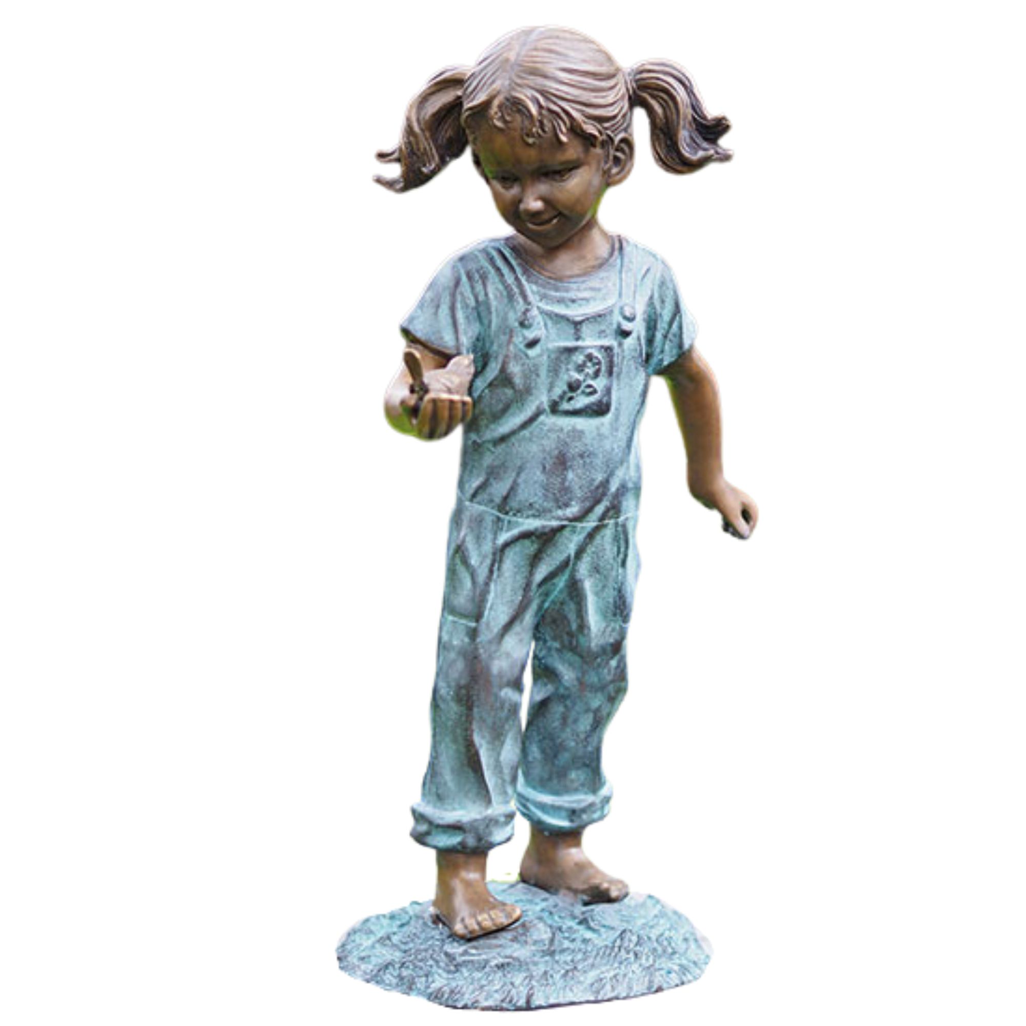 Gartenskulptur | Bronze – Emma mit Vogel
