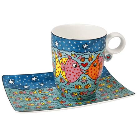 Künstlertasse mit Untertasse | Family of Fish - James Rizzi