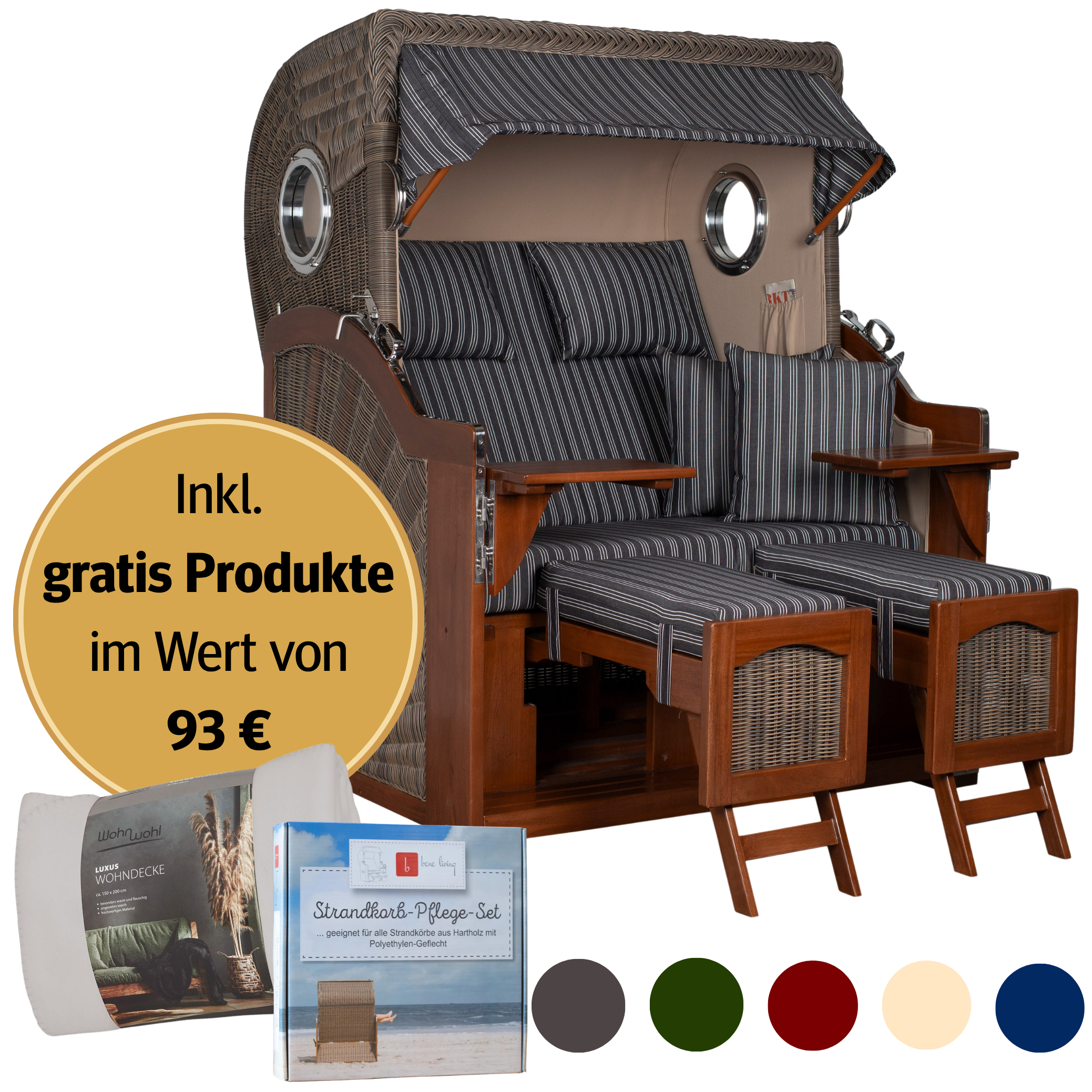 Strandkorb 2-Sitzer Komplettset | Mahagoniholz – Düne