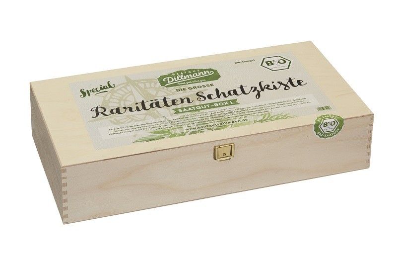 Bio-Saatgut Box Holz: "Raritäten Schatzkiste L"